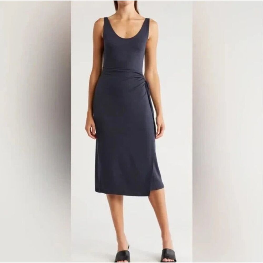 Vince $245 Navy Wrap Tie Waist Jersey Midi Tank Dress Women’s S NEW